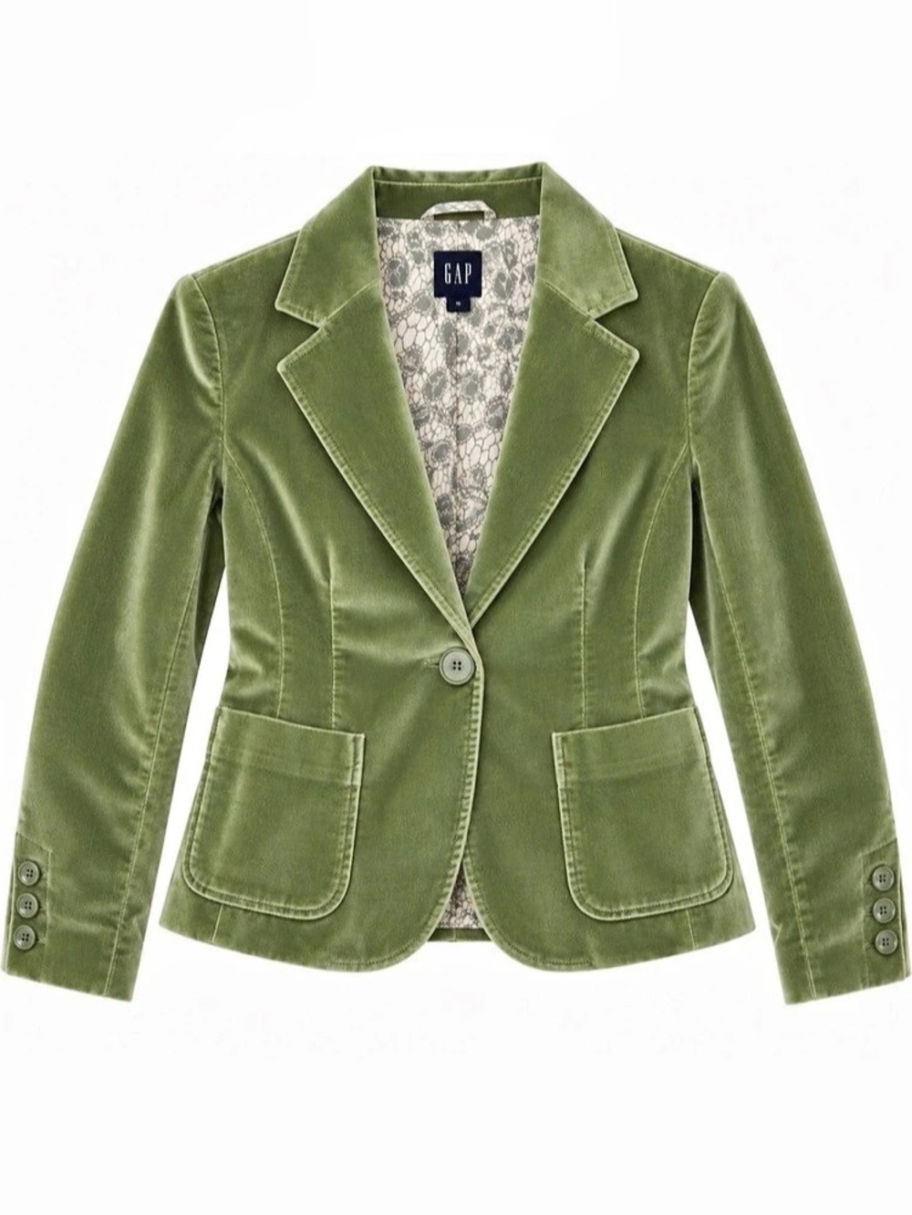 GAP Women’s Green Velvet Blazer Jacket Floral Lined Y2K Size 10